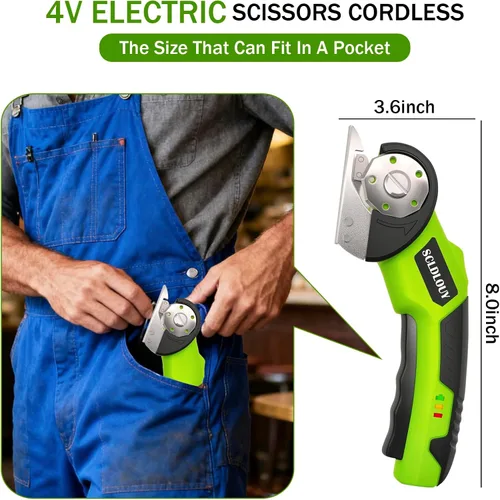 Vista 4 de High-Speed Cardboard Cutter, Cordless Rechargeable Electric Scissors with Safety Lock and LED Light, Rotating Blade for Cardboard Fabric Carpet