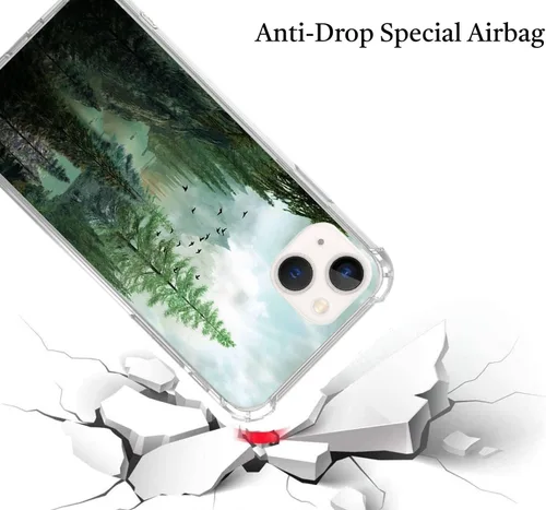 Vista 3 de Funda de montaña con pájaros compatible con iPhone 14 Plus, hermoso paisaje natural y bosque para iPhone 14, diseño único de moda, funda