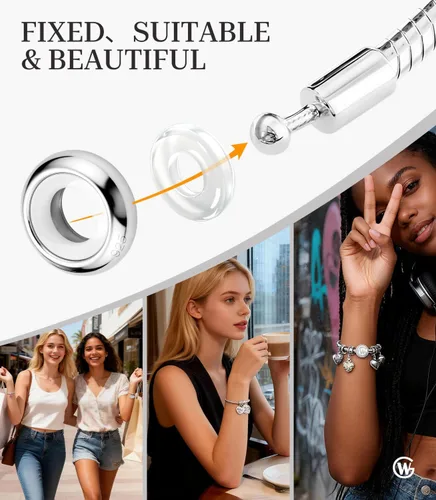 Vista 3 de GW Abalorios redondos de plata de ley 925 para pulseras de dijes para mujeres
