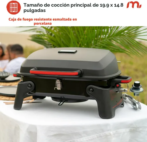 Vista 5 de Megamaster Parrilla de gas portátil de 1 quemador con tapa de bloqueo, quemador de acero inoxidable de 11,000 BTU, patas plegables, pequeña parrilla