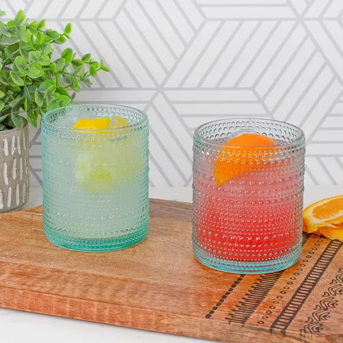 Vista 2 de Darware Hobnail - Vasos para beber (12 onzas, 6 unidades, azul); vasos de bebidas antiguos para mesa, bar, uso y tarros de velas