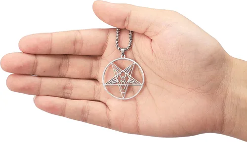 Vista 2 de HAQUIL Pentagrama Satánico Baphomet Cabra Collar Colgante Joyería Sigilo de Baphomet Colgante Joyería Collar Satanás Regalo