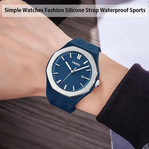 Vista 2 de SKMEI Watches for Men Silicone Easy Read Waterproof Sport Casual Fashion Analog Quartz Luminous Fathers Gifts Black Wrist Watch