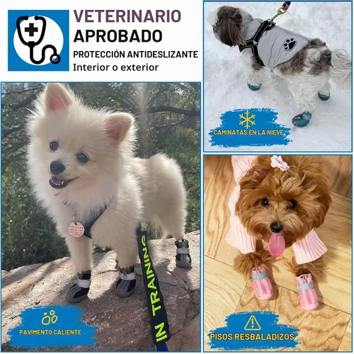 Vista 3 de Zapatos para perros pequeños, botas transpirables para perros, protectores de patas para pavimento caliente, nieve de invierno, botines para perros