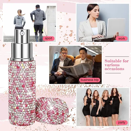 Vista 3 de Atomizador de perfume portátil para viajes, con diamantes de imitación de 0.3 fl oz, recargable, mini botella de perfume recargable, fácil de Azul