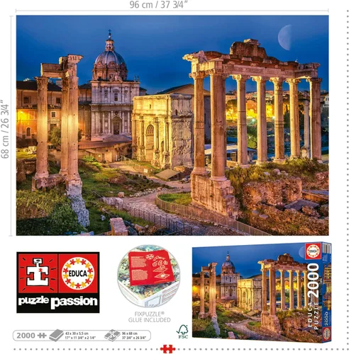 Vista 3 de Educa - Patrimonio de la Humanidad - Foro Romano Rompecabezas de 2000 piezas - Pegamento para rompecabezas incluido - La imagen completa mide