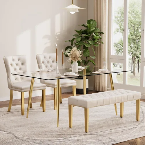 Vista 39 de Baysitone Juego de mesa de comedor de cristal de 51 pulgadas para 4, juego de 5 piezas de comedor moderno, mesa de cocina rectangular de vidrio