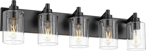 Vista 21 de Lámparas de baño, lámpara de tocador moderna de 4 luces con pantalla en forma de copa de vino de vidrio transparente, accesorios de iluminación Negro