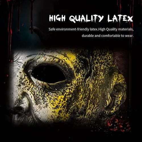 Vista 2 de Michael Myers - Máscara original de miedo para adultos máscara de látex de Halloween 2021 para cosplay graduación disfraz de Michael Myers 2021-oro