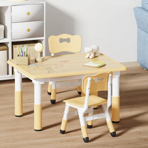 Vista 7 de Brelley - Juego de mesa y 2 sillas para niños, escritorio infantil ajustable en altura de 31.5" L x 23.6" W y juego de sillas, escritorio con diseño