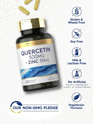Vista 5 de Carlyle Cápsulas de quercetina de 500 mg con 50 mg de zinc 100 unidades Suplemento sin OMG y sin gluten