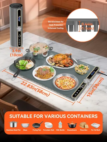 Vista 4 de Tapete de calentamiento de alimentos, 9 modos de temperatura y alambre de calefacción eléctrico mejorado, calefacción de superficie completa, tapete