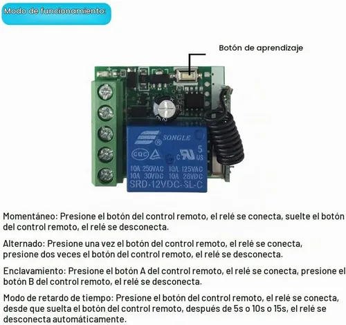 Vista 7 de QIACHIP Interruptor de control remoto inalámbrico universal de 433 MHz, CC 12 V, 1 canal, módulo receptor de relé, transmisor RF, palanca momentánea