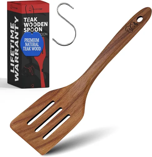 Vista 15 de PriorityChef - Cuchara larga de madera para cocinar, cuchara de cocina grande de teca duradera para servir, revolver y uso diario, segura