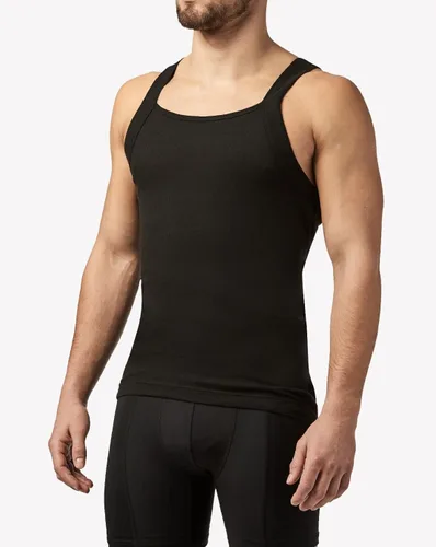 Vista 7 de papi Paquete de 3 camisetas sin mangas de algodón con cuello cuadrado para hombre, Negro, azul, rojo
