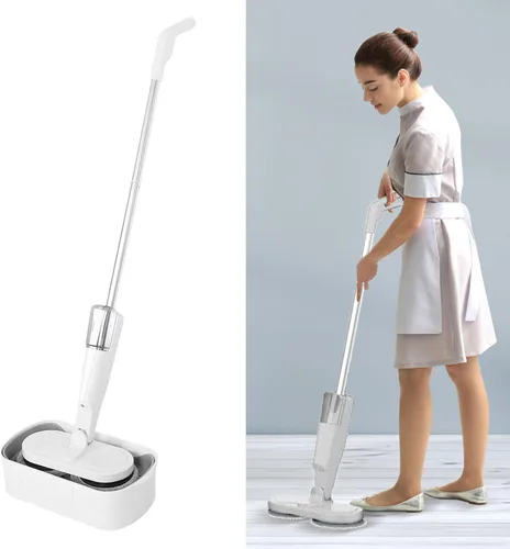 Vista 2 de SUNGOOYUE Trapeador eléctrico inalámbrico, limpiador giratorio recargable por USB con recipiente de agua grande y luz LED para limpieza de suelos