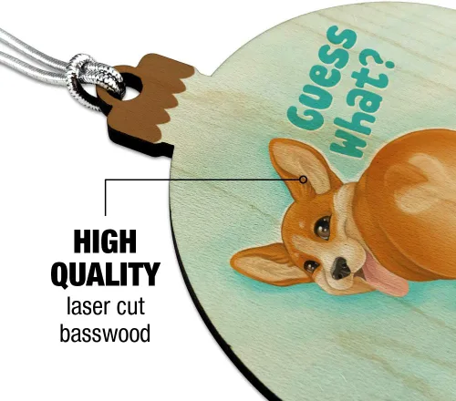 Vista 3 de GRAPHICS & MORE Guess What Corgi Butt Funny Broma Madera Árbol de Navidad Adorno de vacaciones