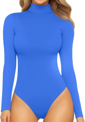 Vista 73 de MANGOPOP - Enterizo para mujer, manga larga, cuello de tortuga, cuello alto falso, estilo top