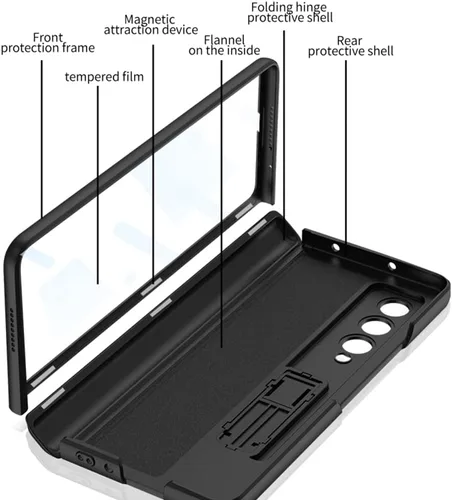 Vista 12 de Funda protectora para Samsung Galaxy Z Fold 4 con soporte de policarbonato magnético todo incluido a prueba de golpes para Z Fold 4 5G (negro)