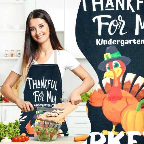 Vista 2 de Delantal de cocina de Acción de Gracias, delantal de cocina para hombres y mujeres, delantal de cocina de otoño, delantal de calabaza y pavo