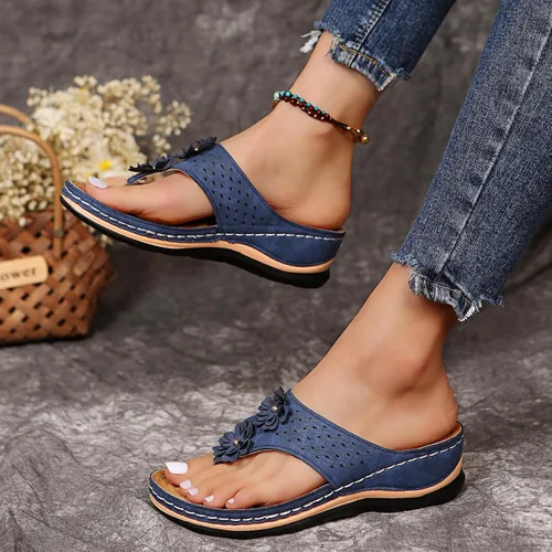 Vista 15 de Sandalias planas de verano elegantes para mujer, sandalias ortopédicas para mujer, soporte de arco