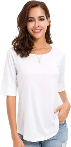 Vista 4 de LUSMAY Camisas tipo túnica de algodón con cuello redondo y ajuste holgado para mujer