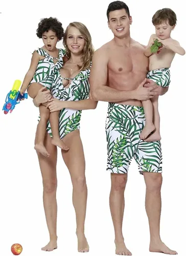 Vista 2 de IFFEI Mommy and Me Swimsuit One Piece Pattern Printed V Neck Family Matching Swimwear