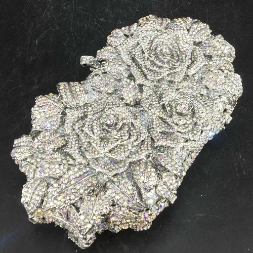 Vista 6 de Boutique De FGG Bolsas de noche de cristal de flores deslumbrantes para mujer formal boda fiesta cóctel bolso de mano