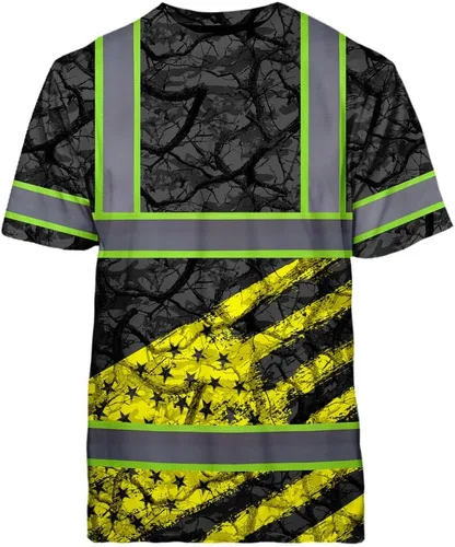 Vista 35 de Camisa de alta visibilidad de calavera con bandera de Estados Unidos para hombres, camisas de seguridad con nombre personalizado, ropa de trabajo