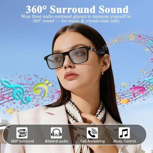 Vista 5 de Lentes inteligentes AI para hombres y mujeres – Gafas Bluetooth con traducción de 164 idiomas, lentes fotocrómicos, música y llamadas manos libres