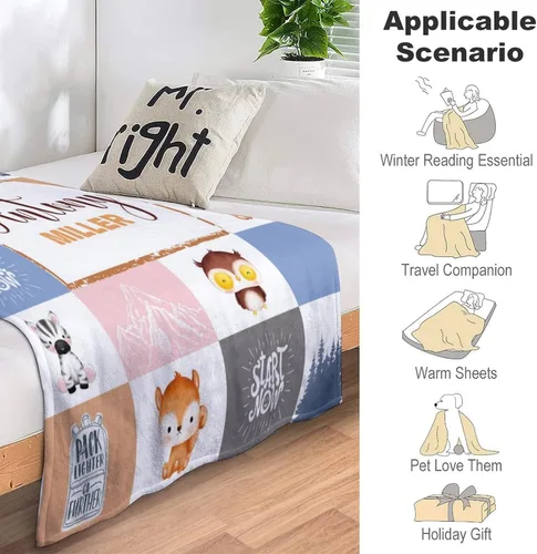 Vista 3 de Mantas personalizadas de bosque con nombre, manta personalizada con estampado de animales de la selva, mantas suaves personalizadas para niños