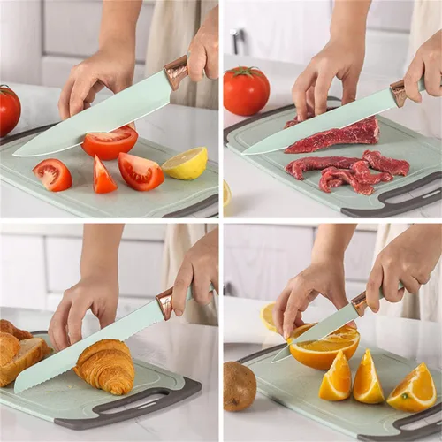 Vista 2 de Juego de utensilios de cocina y cuchillos de cocina de 19 piezas con bloque de soporte, incluye 11 utensilios de cocina de silicona, 5 cuchillos