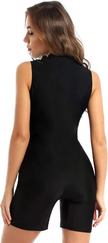 Vista 3 de Traje de baño con cremallera frontal para mujer, traje de baño atlético, surf, pantalones cortos