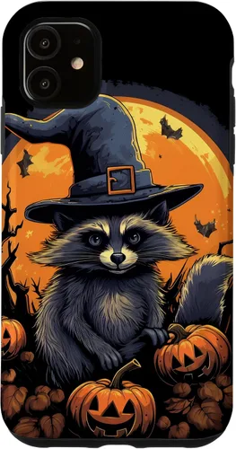 Vista 8 de iPhone 16 Raccoon Witch Hat Pumpkins Halloween Costume Case