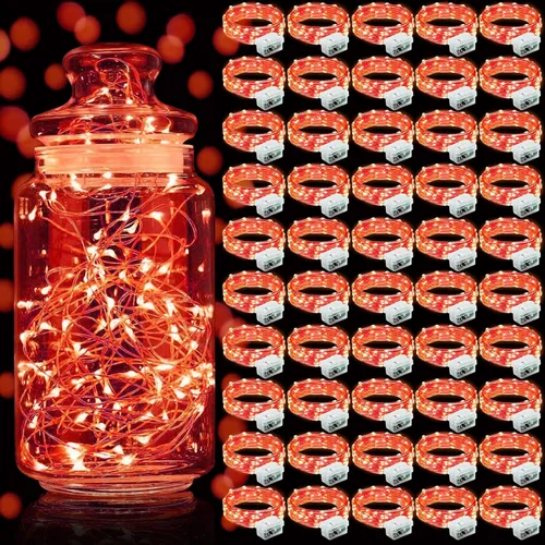 Vista 33 de Aogist Paquete de 24 luces de hadas, 3 modos, 2,1 metros, 20 luces LED, impermeables, cable plateado, funcionan con pilas, mini luces de alambre