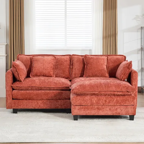 Vista 122 de Sofá seccional modular verde de 111.5", sofás seccionales grandes de 3 plazas para sala de estar, sofá nube oversized de tela chenille con otomana
