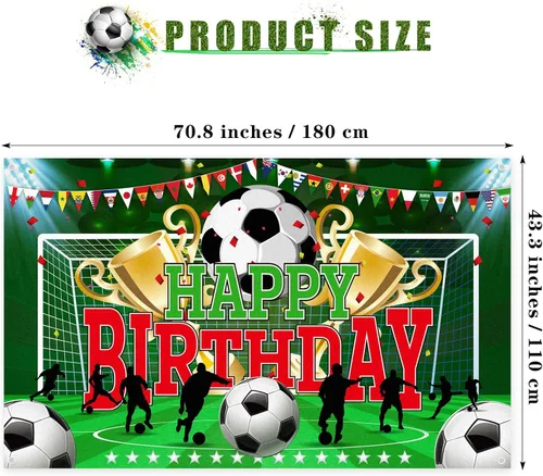 Vista 2 de durony Fondo de fiesta de fútbol para decoración de fiesta temática deportiva, pancarta de fútbol de feliz cumpleaños, decoración para colgar