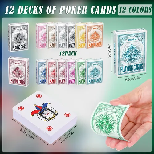 Vista 2 de Zubebe Juego de 12 cartas de juego con 12 colores de baraja de cartas a granel índice jumbo en tamaño de póquer barajas de póquer estándar