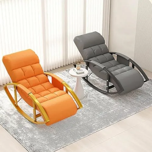 Vista 3 de Large Adjustable Reclining Rocking Chair Set with Footrest for Living Room and BalconyComfortable Outdoor Indoor Seating Solution,Amarillo-Golden