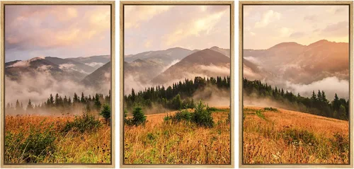 Vista 46 de SIGNWIN Lienzo enmarcado para pared, juego de arte nublado de tormenta, cielo, bosque otoñal, árboles, rústico, naturaleza, fotografía, realismo