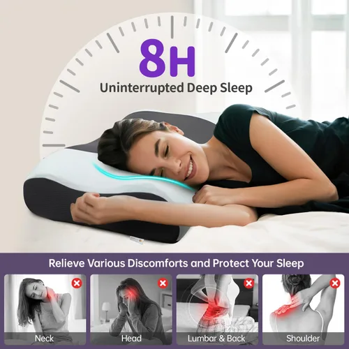 Vista 7 de Almohada de espuma viscoelástica para dormir de espalda, soporte ergonómico similar a una nube, almohada refrescante con funda de satén de seda