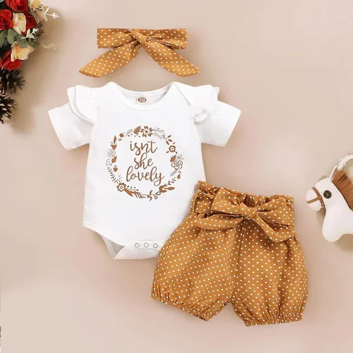Vista 2 de Aoswep Ropa de bebé niña recién nacida, ropa de verano, mameluco corto con diadema de 0 a 18 meses