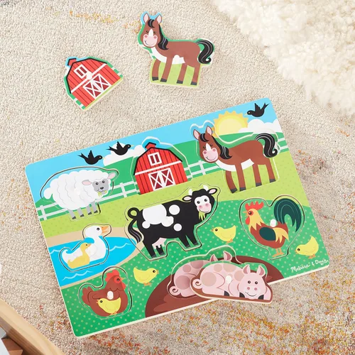 Vista 9 de Rompecabezas de madera con taquetes, motivo granja, Melissa & Doug (8 piezas)