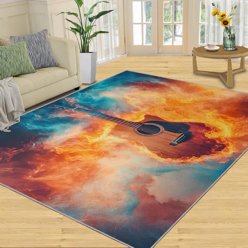 Vista 32 de Alfombra de guitarra, alfombra de 2 x 3 pies para entrada, alfombra de área musical, alfombra lavable de guitarra fresca para dormitorio, alfombra