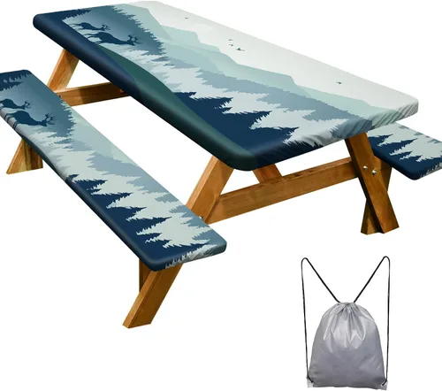 Vista 20 de Mantel de mesa de picnic con fundas de banco de 6 pies, 3 piezas, impermeable, resistente al viento, mantel de camping estético con bolsa