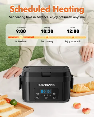 Vista 2 de Hugmazing Fiambrera Eléctrica Inalámbrica para Adultos, Hombres y Mujeres – Calentador de Alimentos Recargable con Autocalentamiento con Contenedor