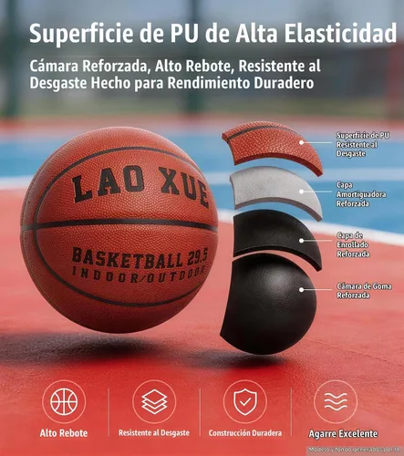 Vista 3 de LAO XUE Size 7 Basketball,29.5 Inch Rubber Ball for Indoor Outdoor