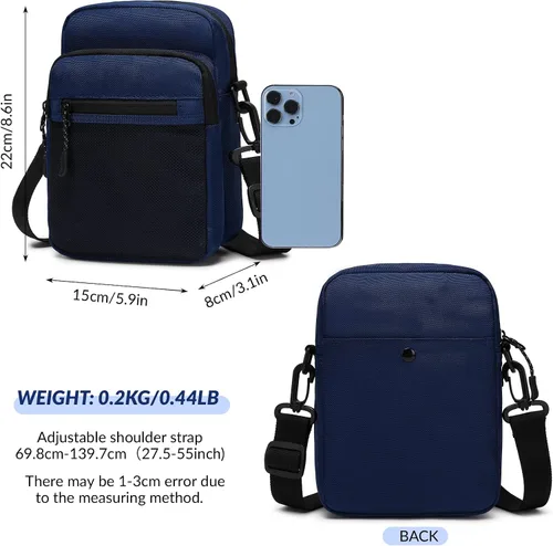 Vista 2 de Lohol Bolso bandolera pequeño para hombres y mujeres, resistente al agua, ajustable, bolso bandolera para viajes y deportes
