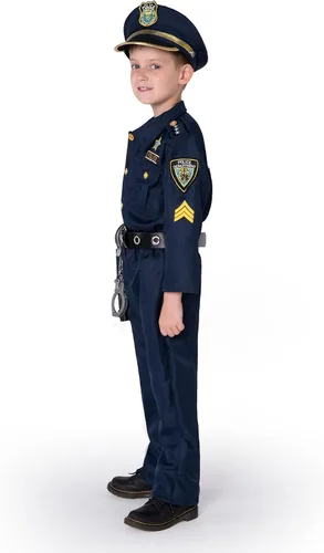 Vista 4 de JOYIN Disfraz de Halloween de policía para niños, disfraz de oficial de policía para niños, atuendo de policía para niños para juego de rol