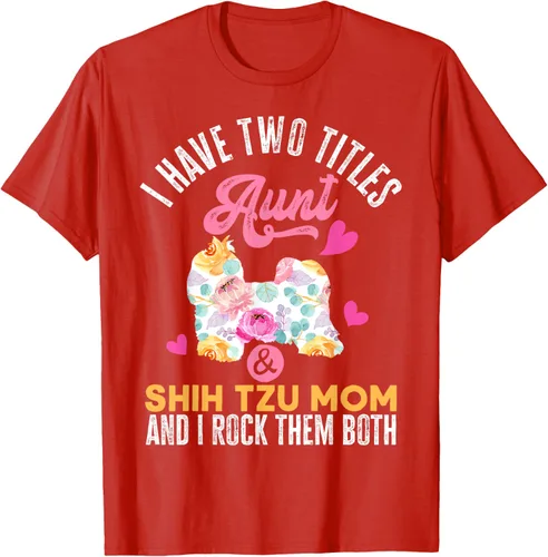 Vista 39 de I Have Two Titles Aunt and Shih Tzu Mom Camiseta divertida para perro, Negro